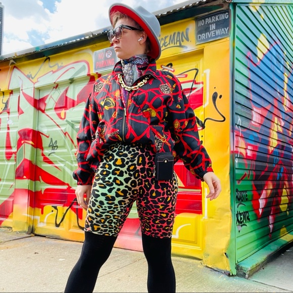 Vintage Accessories Gold Print Straps Tack Vintage Zip up Silk Jacket Black XL - Picture 3 of 14